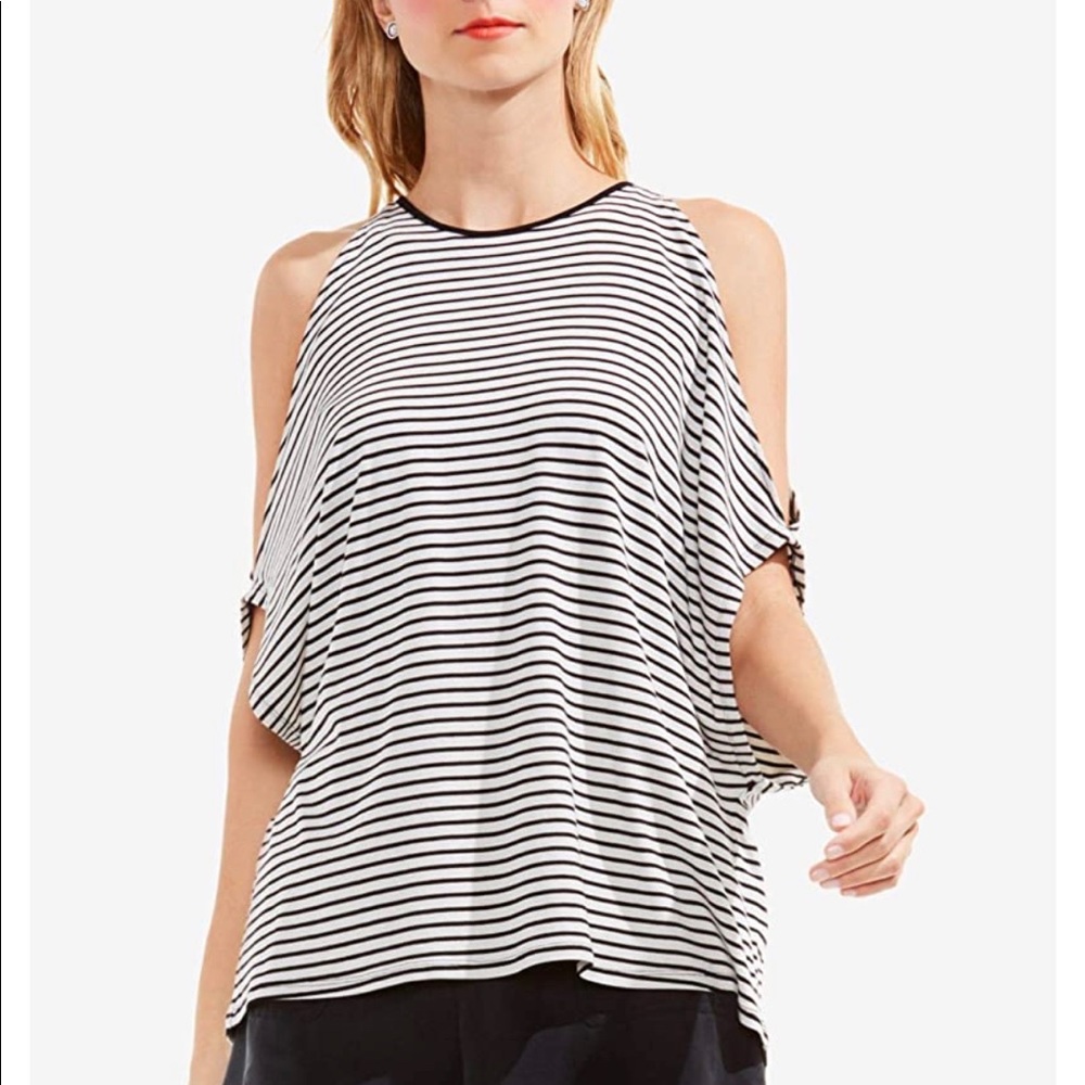 NWT Vince Camuto: Extra Small Striped Round Neck Double Layered Blouse